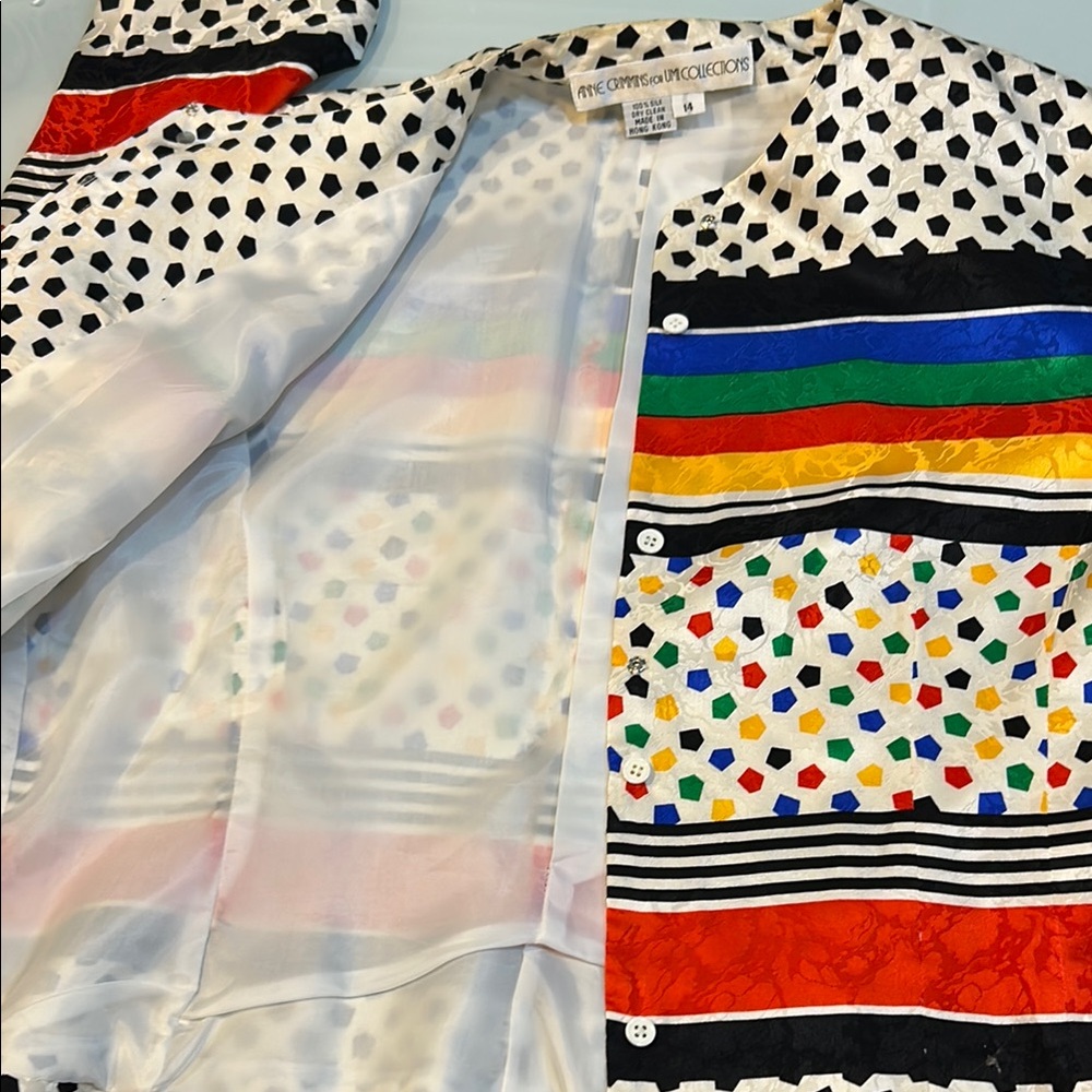 Vintage post modern 1980s silk top Anne Crimmins  for Umi Collections color pop - Picture 9 of 11